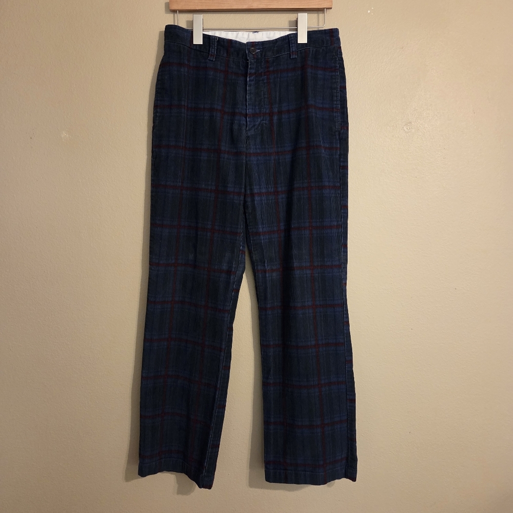 VINEYARD VINES Navy Blue Green Plaid Corduroy Preppy Trouser Pants Men's 30×30‎